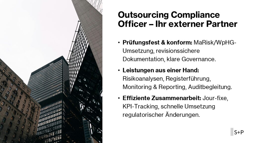 Outsourcing Compliance Officer – Ihr externer Compliance Partner | S+P 1 Outsourcing Compliance Officer – Ihr externer Compliance Partner